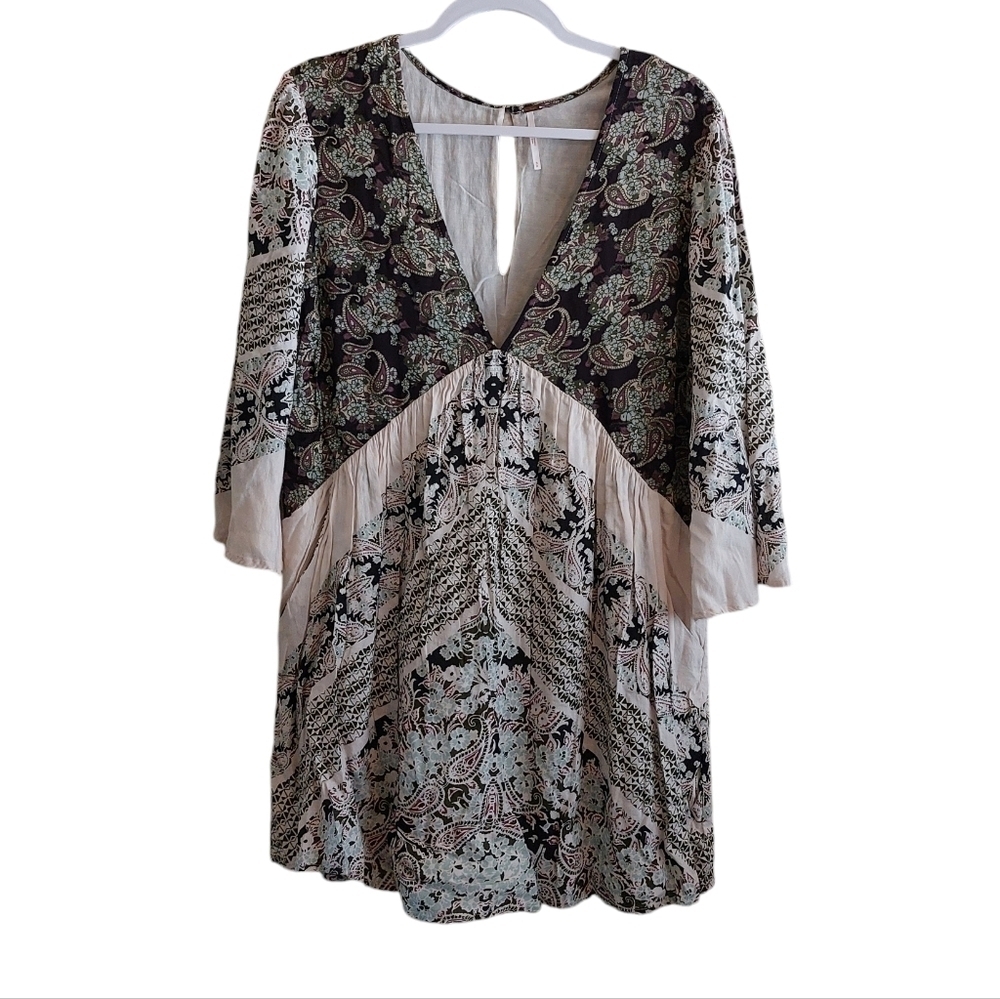 Free People Deep V Front BOHO Style Casual Mini Dress- size S - Picture 3 of 8
